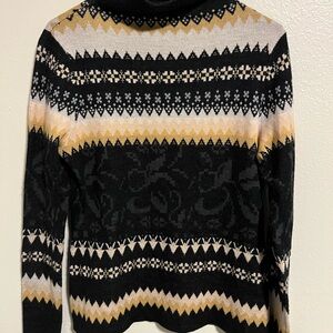 Icelandic Design 50% Merino Wool Patterned Black, Cream & Mustard Sweater